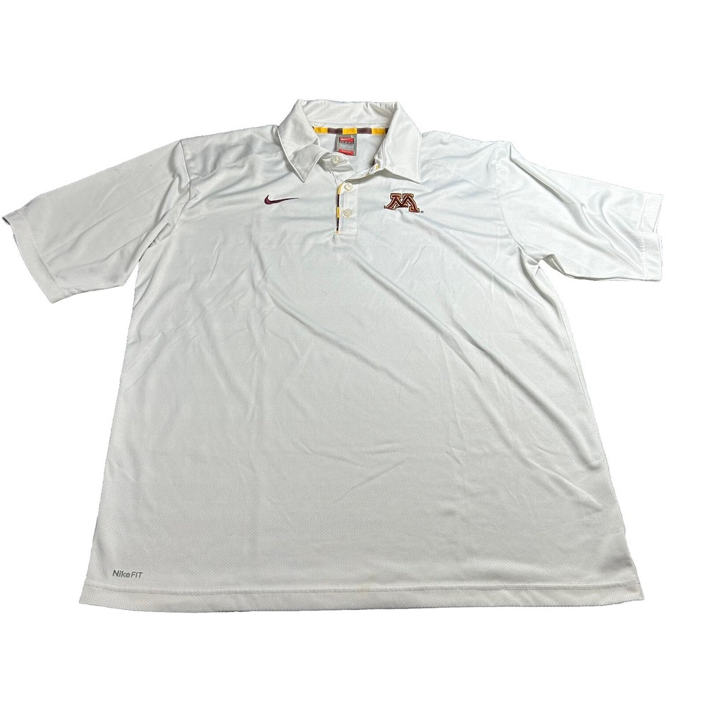 Vintage Nike Team Minnesota Golden Gophers Polo Shirt Mens L White 90s *SPOTS